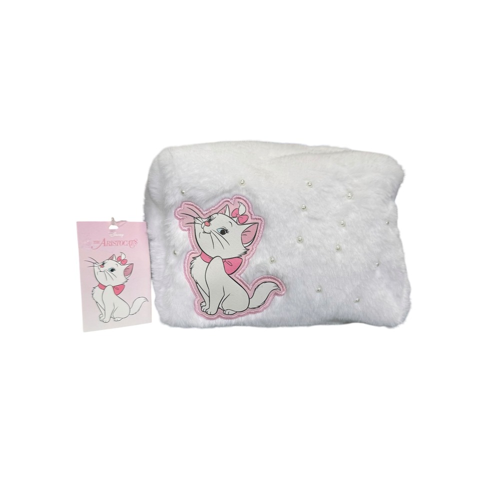 Disney Claire's NEW The Aristocats Marie Faux Fur Pearl Makeup Bag White